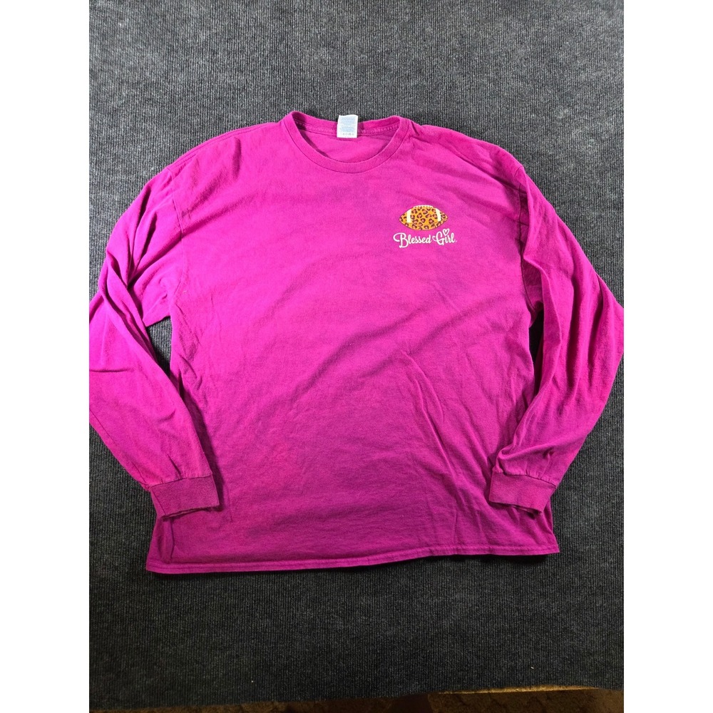 Blessed Girl Magenta‎ Pink Long Sleeve Football Faith Family Graphic Tee 2XL
